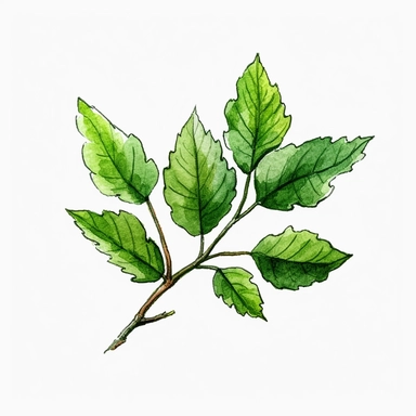 a little branch of a ash tree leaves, watercolor clipart, green leaves, cut out, simple line art drawing, thin black outlines