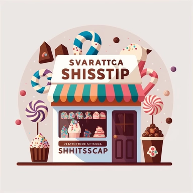 vector sticker design, Christmas Candy Shop clipart, white background, flat colors