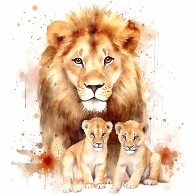 watercolour clipart, loin and baby lion, rich earth tones, sublimations