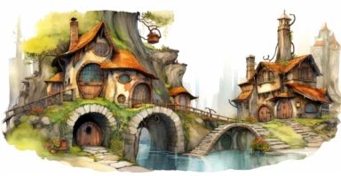 Adorable hobbit houses, clipart, vivid colours, ornamental watercolor, white background, I can’t believe how beautiful this is
