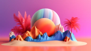 3d abstract summer nature beach object clipart with Gradient Color Overlay Background, minimal, soft color, artistic, high resolution, 8K, Canon 5d Mark IV 35mm IS F1.4 lens,
