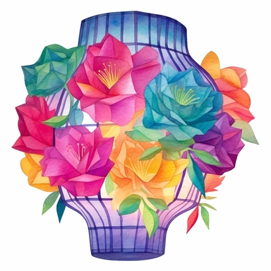 Design a dreamy watercolor clipart of a Bouquet of paper lantern flowers in vibrant and bold colors arranged in a lantern-shaped arrangement composition, hand-painted with soft and graceful brushstrokes. Draw inspiration from the artistic finesse of Ethereal Petals Watercolors for a refined and ethereal depiction. isolated on a white background, hand-drawn illustration, hand-painted watercolor texture, 16k UHD resolution, intricately detailed, sharp focal points, designed by Ana Victoria Caldero