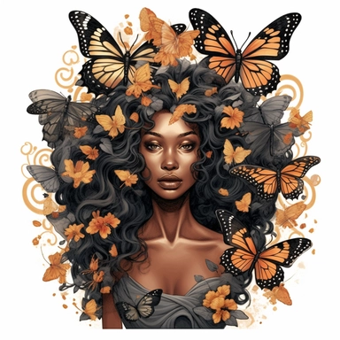 Black earth goddess with butterflies around her high quality clipart for t shirts