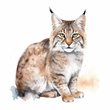 Bobcat illustration, watercolor clipart, isolated white background, 8k