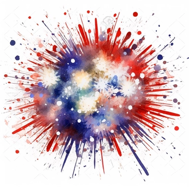 Patriot Firework For 4th Of July Watercolor Sublimation Clipart,Cartoon,hyper realistic, intricate detail, illustration style,high solution,on the white background