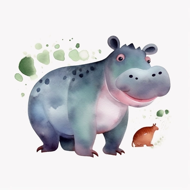 simplified single hippo clipart, simple shapes, no lines, no outlines, clipart most popular on etsy, featured on dribble, cartoon animals clipart, minimalist, computer vector graphic design clip art, watercolor illustration clipart, watercolour clipart, watercolor illustration for kids and children, book illustration, print on demand image, PNG transparent background