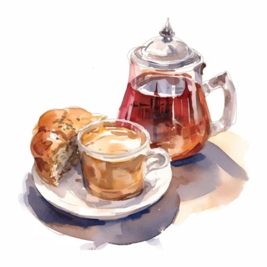 a United Kingdom English Tea in the style of watercolour clipart with detailed brush strokes