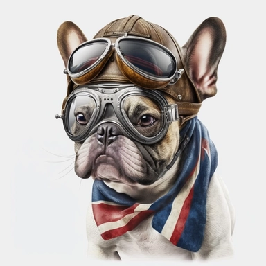 french buldog with googles dress and a pilot hat, clipart, white background, no text