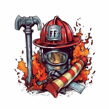 firefighter firemen elements firefighter hat mask axe waterholes cartoon clipart vector hand drawn water painting