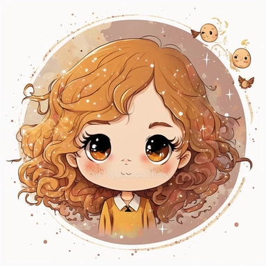 The most cutest cartoon baby Hermione Granger with big open eyes, on a planet clipart, planets, watercolour, dream art, baby animals, vector art, children art, particles around the object, children cartoon, sticker art design, white background,