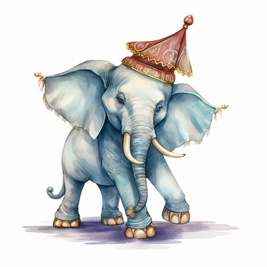 hand drawn Disney’s dumbo the elephant, oversized ears that touch the floor, 1920’s circus, glamorous, very detailed and realistic, watercolor, clipart style, white background with margins