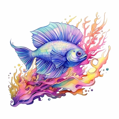 A fantasy style neon colored over realistic skate type fish under the deep sea with watercolor effect, neon colored sea plants,suitable for digital clipart,white background Clipart ,Cartoon,hyper realistic, intricate detail, illustration style,high solution,on the white background