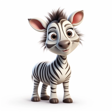 portrait of cute happy baby zebra, pixar style, clipart, white background ar 4:5