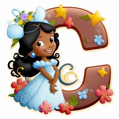 cute clipart for childrens book letter C happy disney black princess theme