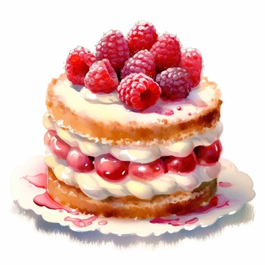 Clipart of a raspberry charlotte, a classic Victorian dessert consisting of ladyfingers or sponge cake layered with fruit and custard, showcasing the elegance and flavors of Victorian patisserie, soft pastel colors, in the style of realistic watercolors, feminine sensibilities, detailed illustrations, made of all of the above, in style of Willem Haenraets, clean background, white background, on a white background, transparent background
