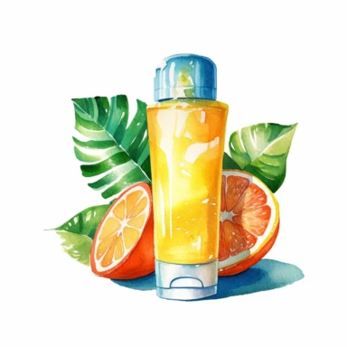 watercolor clipart of a sun screen lotion, white background, crisp details