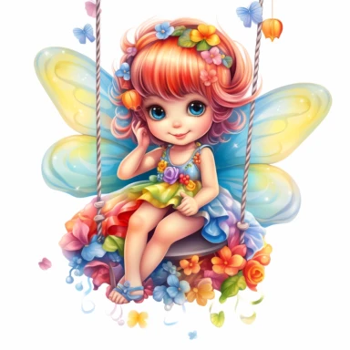 Fairy on Swing Clipart, baby girl, Rainbow Lollipop
