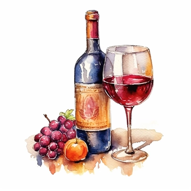 a France French Wine in the style of watercolour clipart with detailed brush strokes