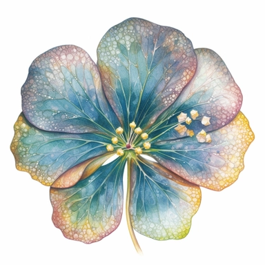 watercolour painting of a beautiful magical four-leaf clover, sparkling magic, high definition, rich colours, colorful, glitter, illustration, fantasy, in the style of Stephanie Pui-Mun Law, clipart, white background