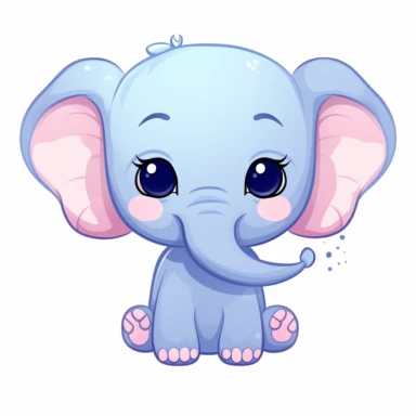 flat color, kawaii cartoon elephant with big ears clipart, in the style of light indigo and light azure, subtle use of color, light pink and light orange, use of traditional japanese artistic techniques, bold colors, strong lines, clean and simple designs, precise detailing