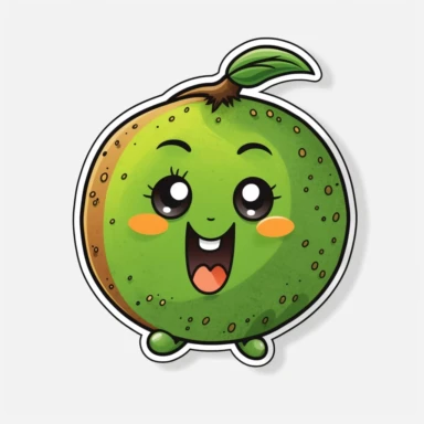 cute Kiwi Fruit, happy and smiling, bold line, clipart, sticker, white background, no shadow, 8k detail