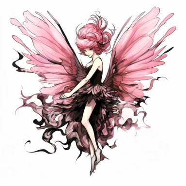 carnation flower fairy clipart, pink, black white stripes, large flowered wings, isolated on white background, in the style of Amy Brown, beautiful punk floral, bright color, crisp lines, chaos 8