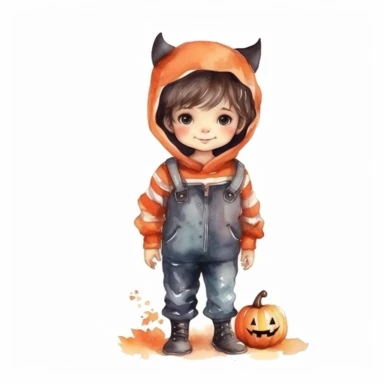 Cute little boy wearing Halloween costume , watercolor illustration for kids and children, clipart, sublimation, white background