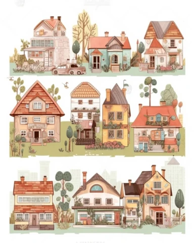 word HOME watercolor clipart set, isolated on white and solid background, rectangle