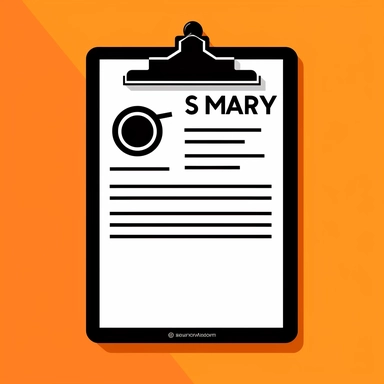 a clipboard with the word summary a icon, in the style of black and white line work, commission for, christcore, bold outlines, flat colors, #screenshotsaturday, political commentary, Art, Craft style, movie lighting, Orange Solid Background, oc, Blender, C4D