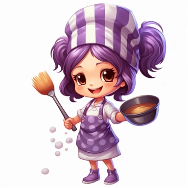 cute girl chef with wisk wearing purple cloth clipart no background