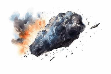 Watercolor, Create an image depicting an X-type asteroid, characterized by an unknown composition clipart, hd, on a white background, spaced out