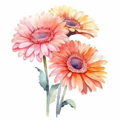 Watercolor, Gerbera daisy flowers, white background, high resolution, Clipart