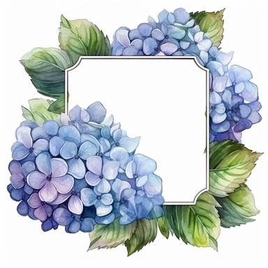 hydrangea flower Floral, square Frame, Watercolor Clipart, Cartoon style, Webtoon Resources, White Background