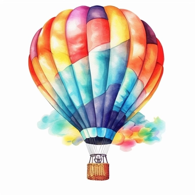 watercolor colorful clipart of a hot air balloon, hd, on white background