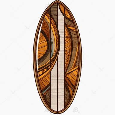 An illustration featuring surfboard wood style clipart, the final image should be rendered with colored markers and black lines, white background, no people, no watermark