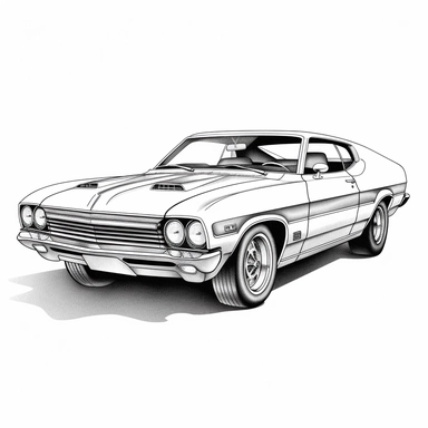 Ford Torino Cobra clipart, black and white