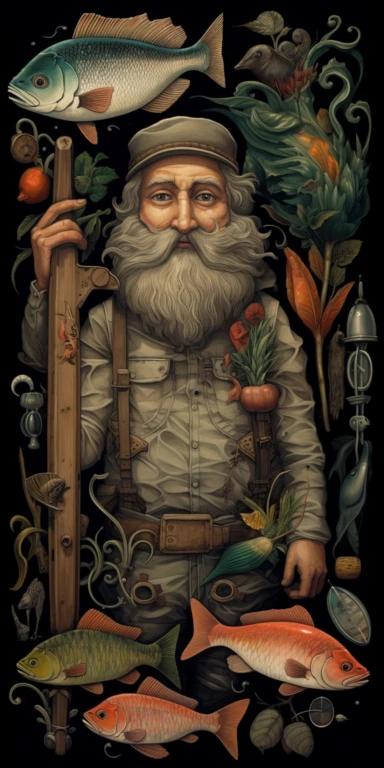 handcarved wood clipart of hipster fisherman