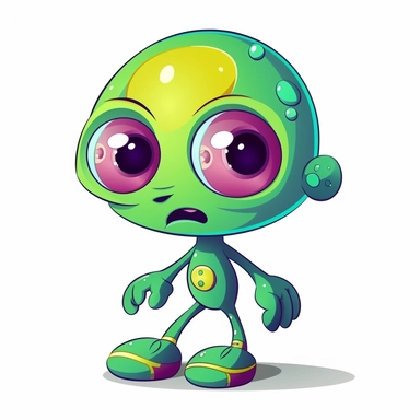 cute cartoon alien, colorful, in the style of george ault, clipart, white background