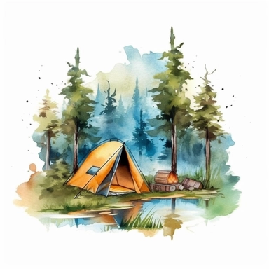 watercolor camping clip art, for t-shirt, graphic