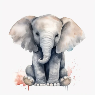 elephant, natural, baby, cute, Watercolor Clipart high quality, white background , cute, love , love animals