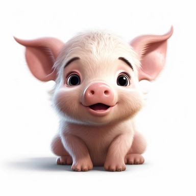a cute and fluffy baby pig, disney style, clipart on white background