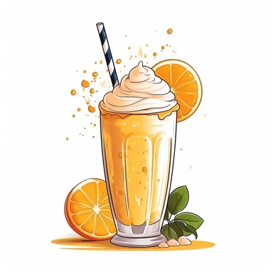 orange smoothie, drawing, clipart style, elegant outlines, chanel style, isolated on white
