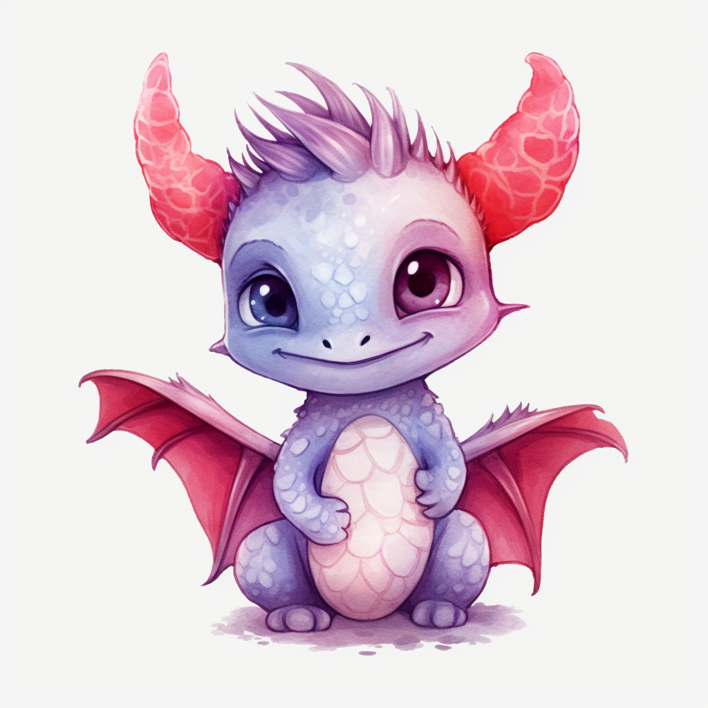 watercolor cute dragon clipart, adorable, big eyes, japan anime style, red,  full body, holding a lovely heart, on white background - Clip Art Library