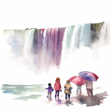 Niagara Falls childhood memory, water color style, clipart, white background
