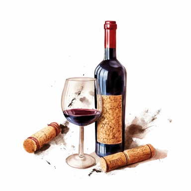 wine with cork clipart, white background, include bottle openere