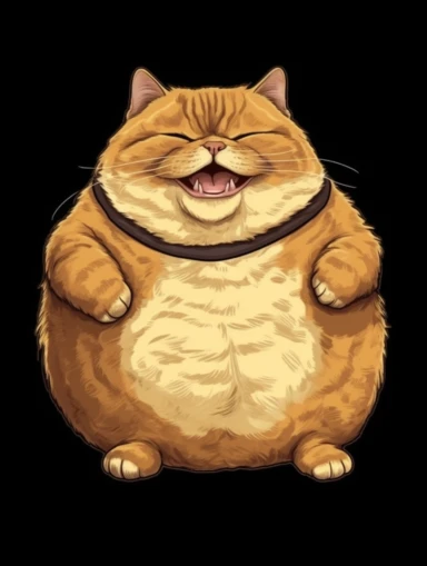 Obese cat with smiley t-shirt. Clipart-style. High detailed. Color contrast. Super-Resolution