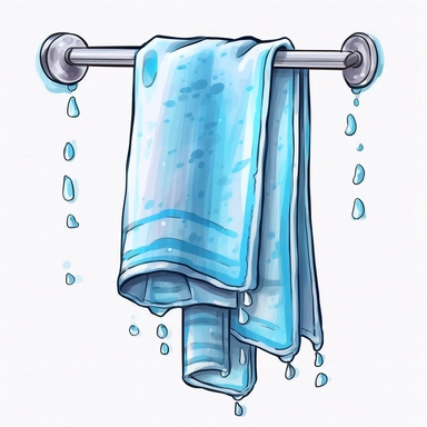 wet towel dripping in the bathroom, hanging towel dropping wet in the bathroom, damp towel, normal towel wet and dripping, clipart