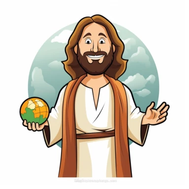 stock photography, white background, simple, vector, cartoon, clipart, Jesus with tan skin holding a globe