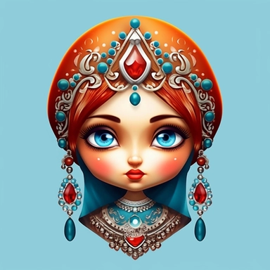 an evil woman in a russian traditional dress royaltyfree clipart, in the style of adorable toy sculptures, distinctive noses, colorful graffiti-like, babycore, elaborate, made of crystals, pattachitra