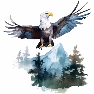 create a watercolor Eagles Clipart with sky, glass, mirror, tree and boutiques